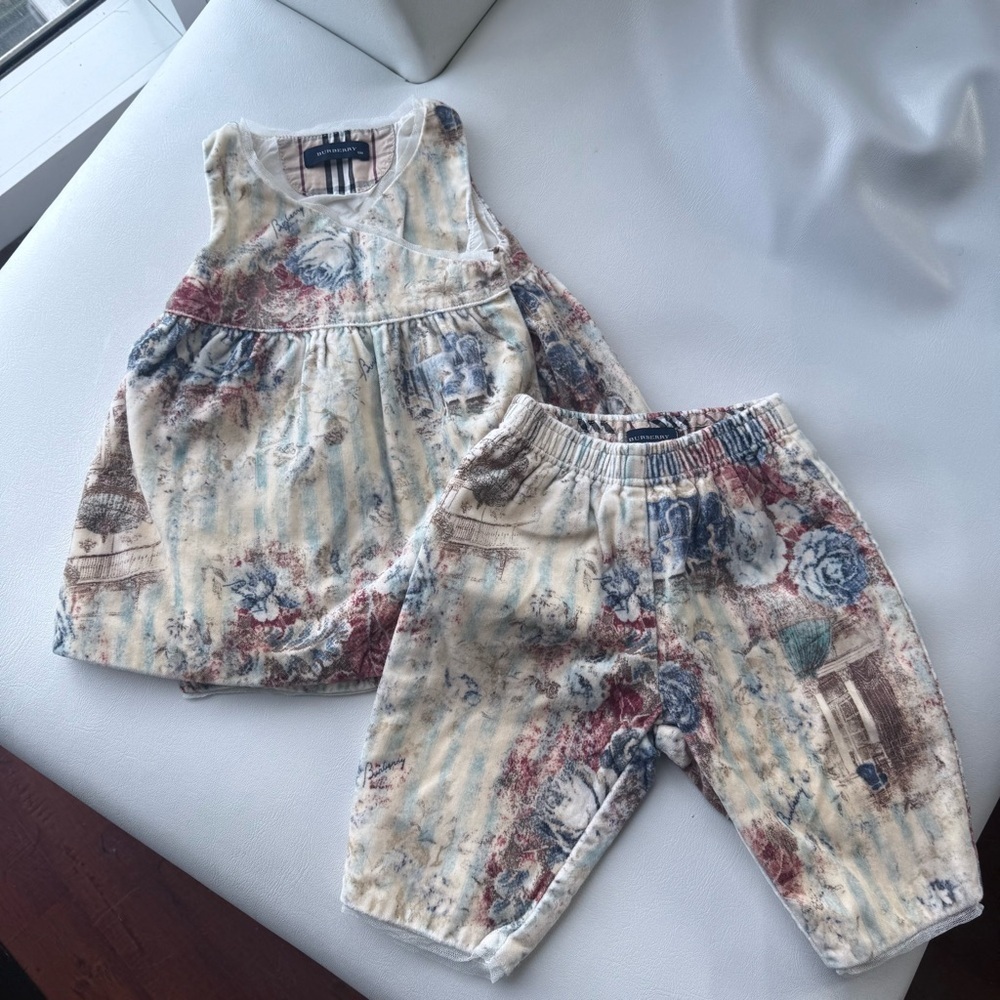 Baby kid set Dress wrap sleeveless + pants corduroy 3/6 months Burberry beige